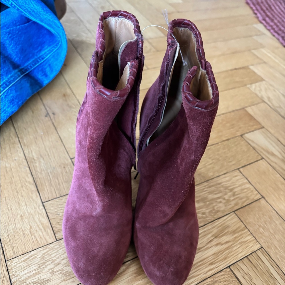 Sezane Burgundy Suede Heeled Boots